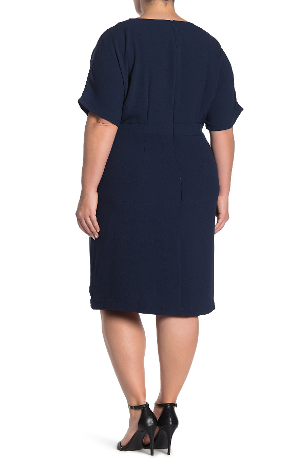 bobeau solid dolman sleeve faux wrap dress