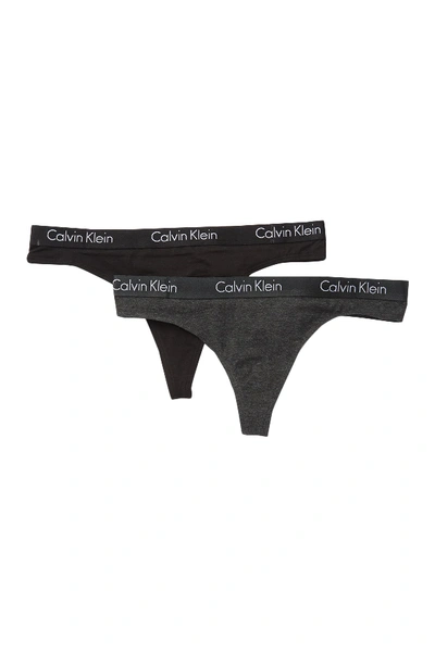 Shop Calvin Klein Motive Stretch Cotton Thong In Y78 Charcoal/bl