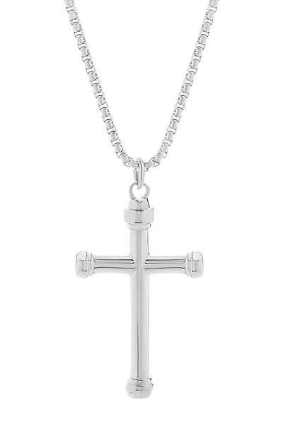 Shop Steve Madden Polished & Oxidized Cross Pendant Necklace In Silver