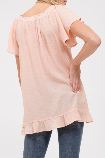 Shop Blu Pepper Floral Embroidered Tie Neck Top In Peach