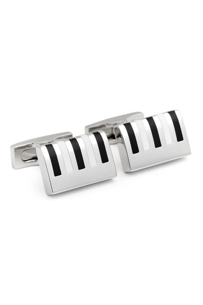 Shop Hickey Freeman Rhodium Plated Enamel Piano Keyboard Detail Cuff Links In Blk/wht