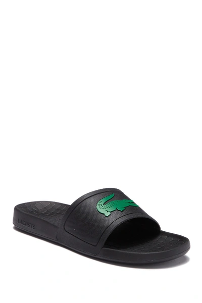 Shop Lacoste Fraiser 119 Slide Sandal In Black/green