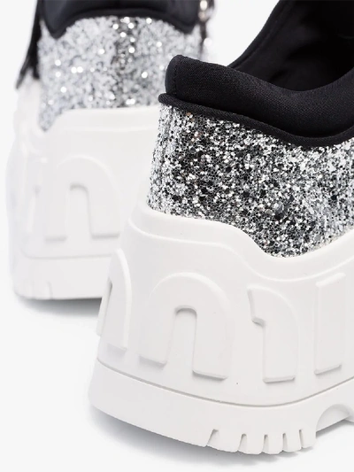Shop Miu Miu Silver Glitter Flatform Sneakers - Women's - Polyamide/rubber/pvc In Metallic