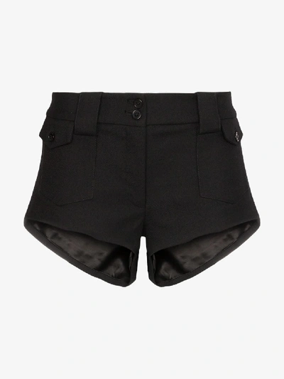 Shop Saint Laurent Mini Wool Shorts In Black