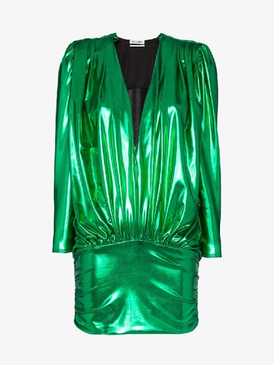 Shop Attico Metallic Draped Mini Dress In Green