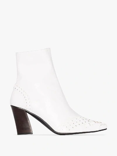 Shop Reike Nen White 80 Woven Leather Ankle Boots