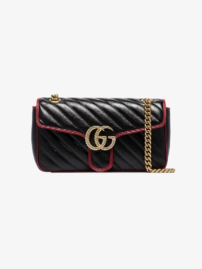 Shop Gucci Black Marmont Gg Quilted Shoulder Bag