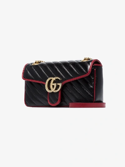 Shop Gucci Black Marmont Gg Quilted Shoulder Bag