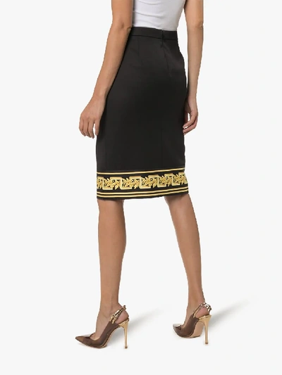 Shop Versace Baroque Wool Pencil Skirt In Black