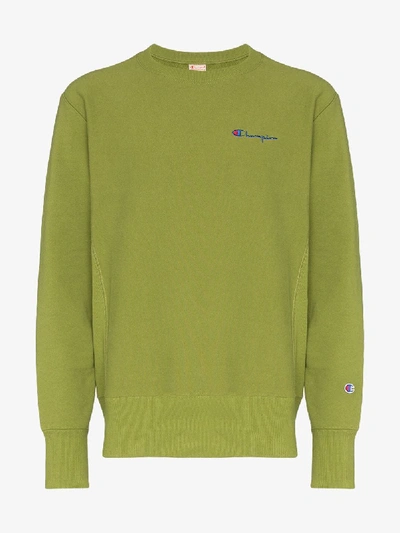 Shop Champion Logo Crew Neck Sweatshirt In Green