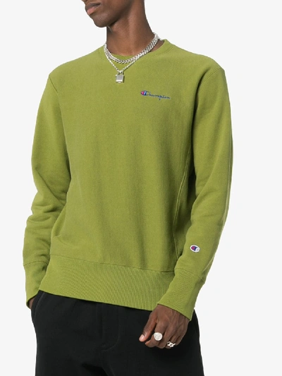 Shop Champion Logo Crew Neck Sweatshirt In Green