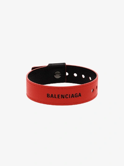 Shop Balenciaga Red Party Logo Leather Bracelet