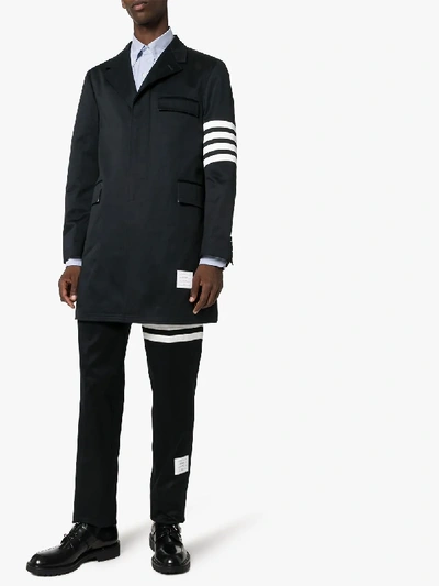 Shop Thom Browne Unconstructed Classic Chesterfield Cotton Overcoat In Blue
