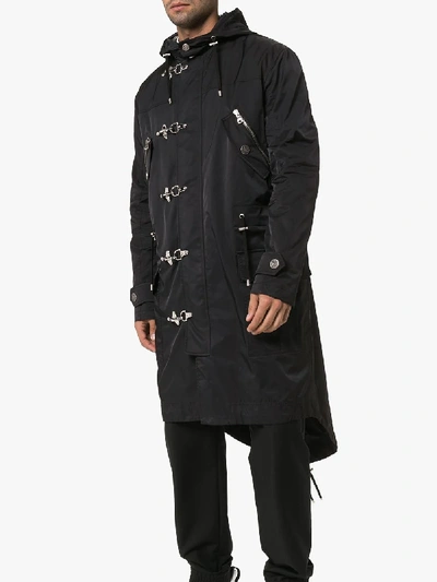 Shop Balmain Clip Fastening Hooded Parka In Black