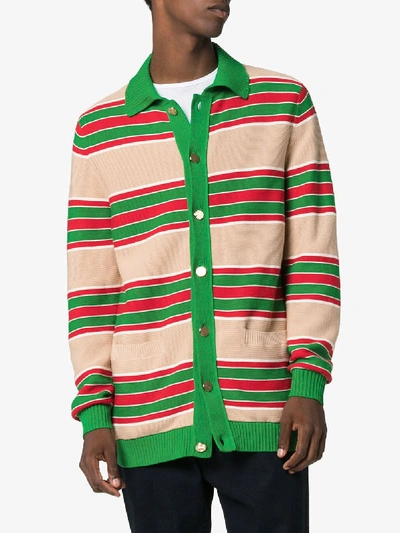 Shop Gucci Striped Logo Reversible Cardigan In Multicolour