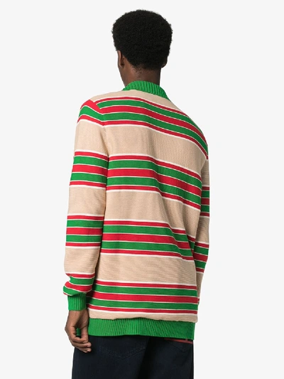 Shop Gucci Striped Logo Reversible Cardigan In Multicolour