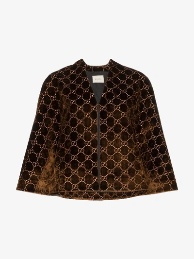 Shop Gucci Gg Velvet Cape In Brown