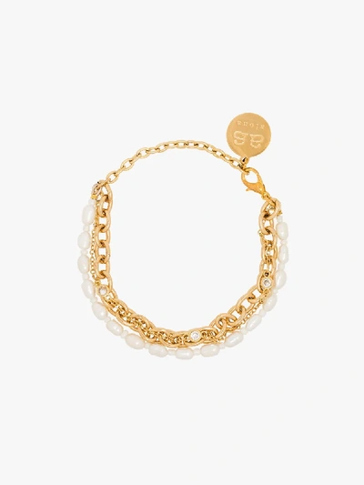 Shop By Alona Yellow Gold Pearl Double Chain Bracelet In White