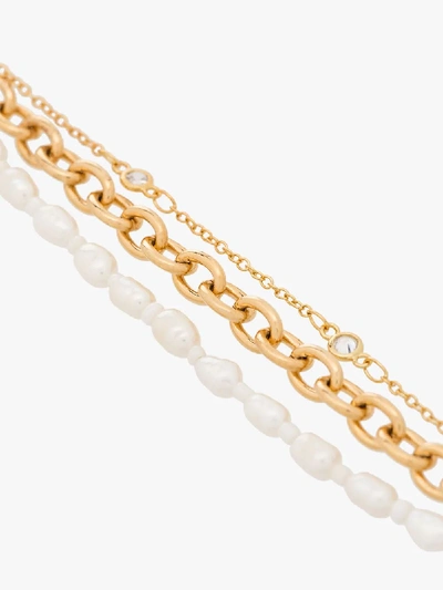 Shop By Alona Yellow Gold Pearl Double Chain Bracelet In White
