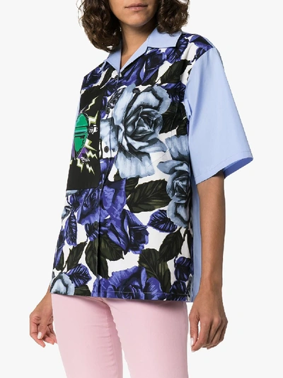 Shop Prada Blue Floral Print Oversized Shirt