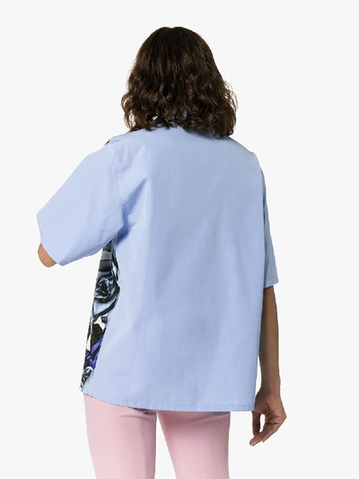 Shop Prada Blue Floral Print Oversized Shirt