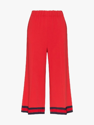 Shop Gucci Ribbon Trim Culotte Trousers In Red