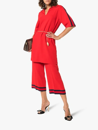 Shop Gucci Ribbon Trim Culotte Trousers In Red