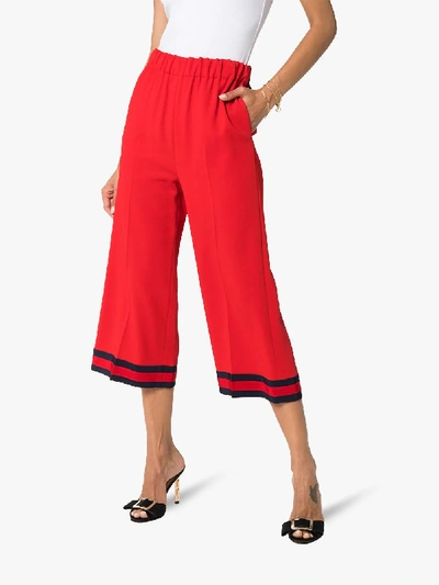 Shop Gucci Ribbon Trim Culotte Trousers In Red