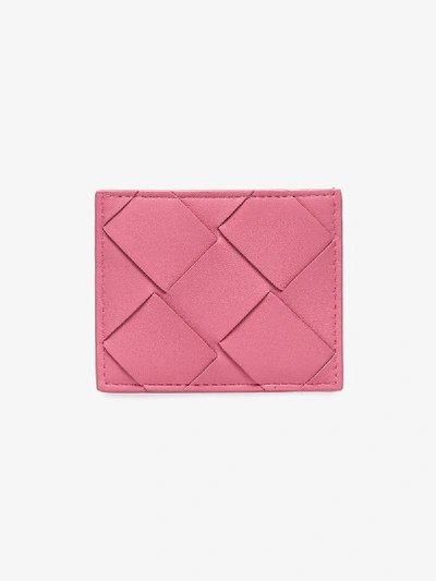 Shop Bottega Veneta Intrecciato Woven Cardholder In Pink