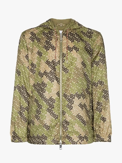 Shop Burberry Monogram Print Hooded Jacket In Green