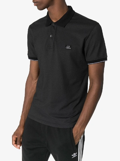 Shop C.p. Company Cp Company Embroidered Logo Polo Shirt In 999 Black
