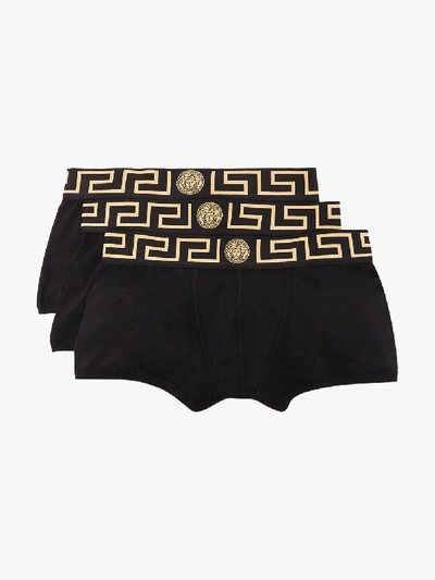 Shop Versace Set Of Three Logo Band Boxers In Black