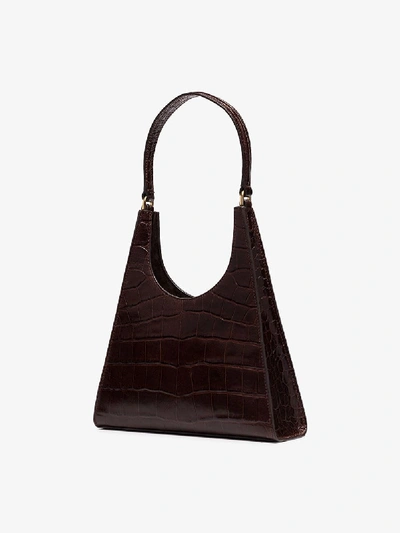 Shop Staud Brown Rey Croc Effect Leather Shoulder Bag