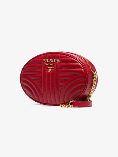 Shop Prada Womens Red Diagram Oval Shoulder Bag