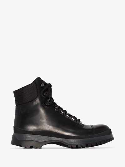 Shop Prada Black Brixen Leather Hiking Boots