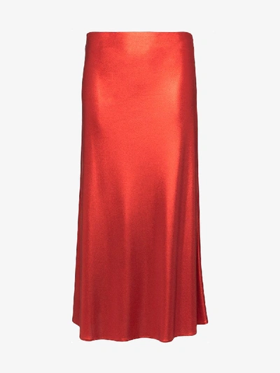 Shop Galvan Mars Silk Midi Skirt In Red