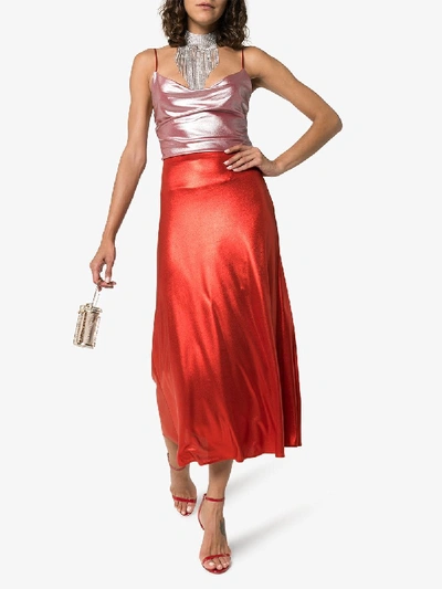 Shop Galvan Mars Silk Midi Skirt In Red