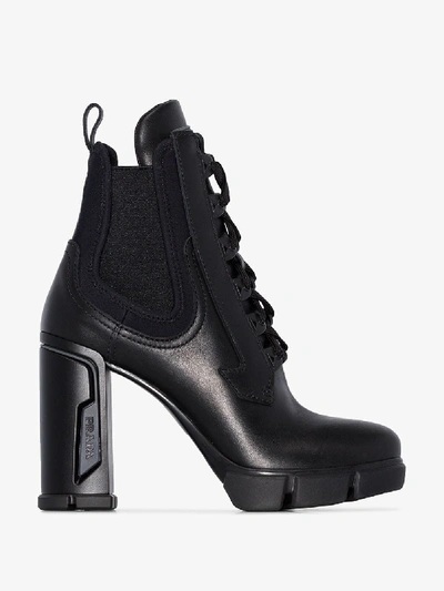 Shop Prada Black Lace-up 110 Military Ankle Boots