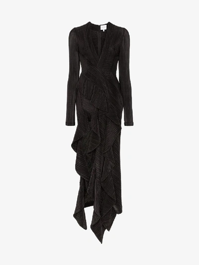 Shop Galvan Taja Pleated Asymmetric Dress In Black