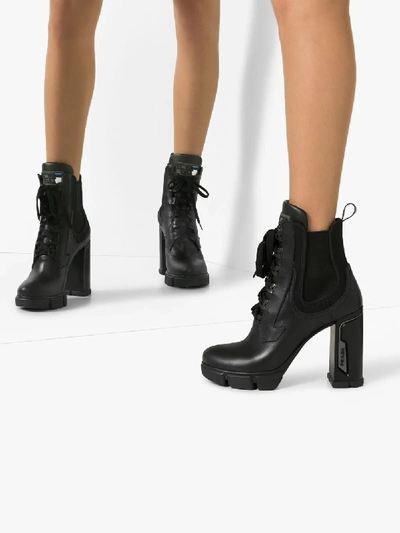 Shop Prada Black Lace-up 110 Military Ankle Boots