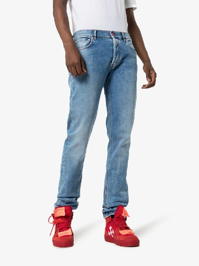 Shop Heron Preston Slim Fit Logo Pocket Jeans In Blue