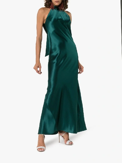Shop Galvan Sienna Silk Halterneck Maxi Dress In Green