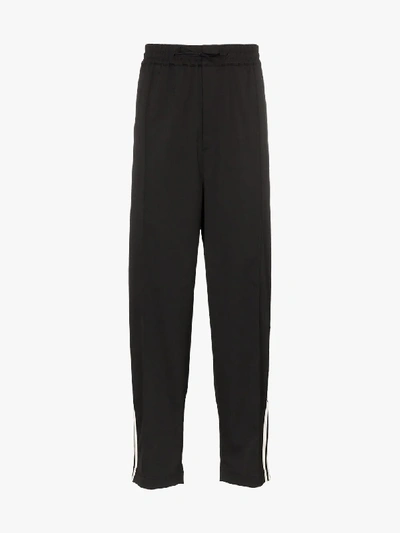 Shop Y-3 Wide Leg 3-stripe Sweatpants In Black