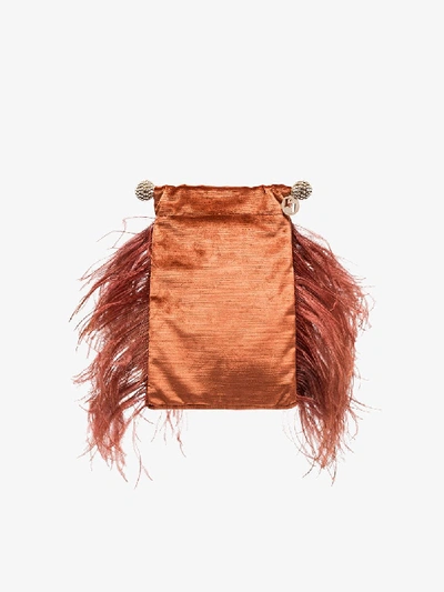 Shop Rosantica Rust Brown Athos Feather Detail Clutch