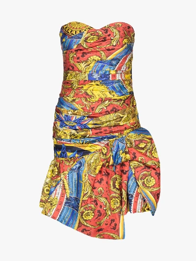 Shop Moschino Baroque-print Strapless Ruched Dress In 1888 Multicoloured