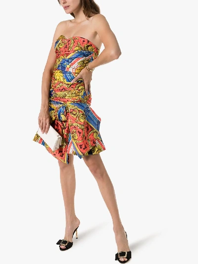 Shop Moschino Baroque-print Strapless Ruched Dress In 1888 Multicoloured