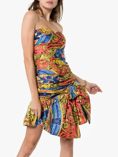 Shop Moschino Baroque-print Strapless Ruched Dress In 1888 Multicoloured