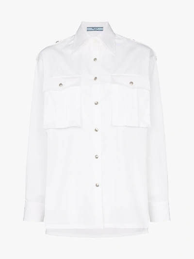 Shop Prada Oversized Cotton Safari Shirt In White