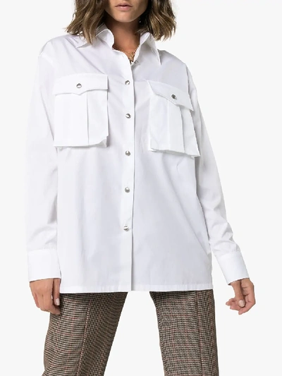 Shop Prada Oversized Cotton Safari Shirt In White