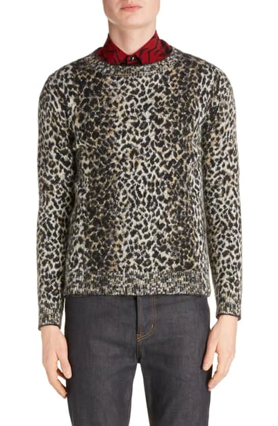 Shop Saint Laurent Leopard Wool Blend Sweater In Beige